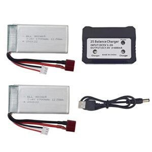 Fytoo 2PCS 7.4V 1700mah Lithium Battery with 1PCS 2 in 1 Charger for 9200 9200E 9205E 9202E 9203E 9204E 9206E HB101 2.4G 1:10 Full-Scale RC Four-Wheel Drive High-Speed Off-Road Remote Control car