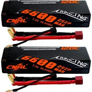 CNHL 2S Lipo Battery 6600mAh 120C 7.4V Hard Case with 5.0 Bullet T Plug for Blizzard RC Truck and Other RC Vehicles 2 Packs