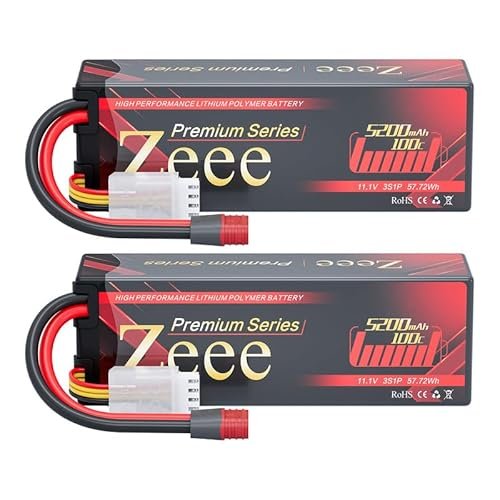 Zeee Premium Series 3S Lipo Battery 5200mAh 11.1V 100C Hard Case with T Connector for 3D Printed RC Truck Body and Other RC Models 2 Pack