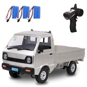 GoolRC WPL D12 RC Car, 1/10 Scale 2.4Ghz Remote Control Car, Simulation Drift Truck with Brushed Motor, LED Headlights, Middle Engine Rear Drive RTR Toys Car for Adults Kids Boys, Included 3 Batteries