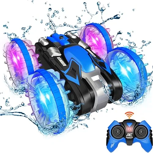 Monster RC Boat Amphibious Remote Control Car for Kids 2.4 GHz Waterproof Stunt Truck 4WD All Terrain Vehicle
