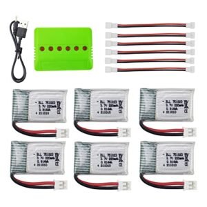Fytoo Accessories 6PCS 3.7V 220mah Lithium Battery and 6 in 1 Balance Charger for RC Trucks Stuck in Mud and Drones