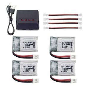 Fytoo Accessories 4PCS 3.7V 220mah Lithium Battery & 4 in 1 Balance Charger for E010 E010C E011 E011C E013 GoolRC T36 NINHUI NH010 F36 H36 HS210 SANROCK GD65A ATOYX AT-66 Four-axis RC Drone Battery