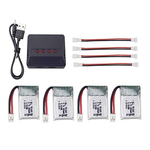 Sea Jump 4PCS 3.7V 220mAh Li Battery and 4in1 Balance Charger Compatible with RC Motorcycle Club Rules Drones E010 E010C E011 E011C E013 GoolRC T36 NINHUI NH010 F36 H36 HS210 SANROCK GD65A ATOYX AT66