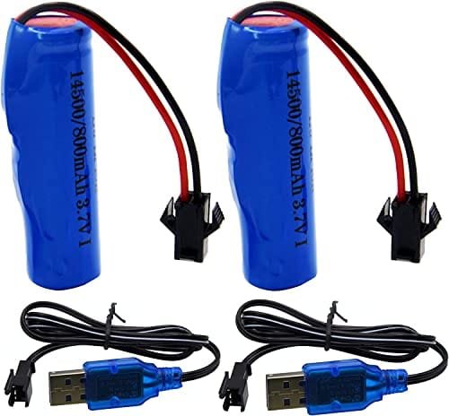 Blomiky 2 Pack 3.7V 500mAh Li ion Rechargeable RC Battery Pack Charger with USB Cable for Stunt Cars and Small RC Vehicles