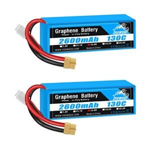 YOWOO 2 Pack LiPo Battery 14.8V 2600mAh 130C 4S Graphene Battery with XT60 Plug for Uproar RC Truck 18V and Other RC Vehicles