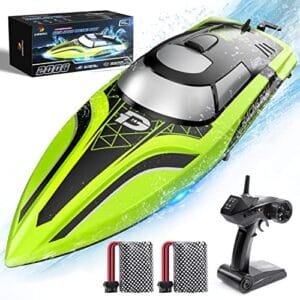 DEERC RC Boat Radio Remote Control Watercraft with LED Light 30 Plus Mins Playtime 20 Plus MPH Speed Self Righting Feature for Pools and Lakes