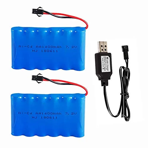 7.2V 1400mAh Rechargeable AA NI CD Battery Pack with SM Plug for RC Car Toys Lighting Security Facilities Electric Tools USB Charger