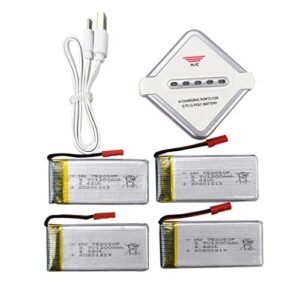Fytoo Accessories 4PCS 3.7V 1200mah Lithium Battery with 4 in 1 Charger for SP650 Aerial Drone Spare Parts Remote Control Helicopter Battery