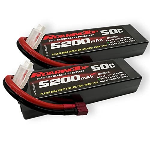 RoaringTop 11.1V 50C 5200mAh 3S Lipo Battery with T Connector 2 Packs for RC Models