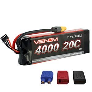 Venom Drive Series 20C 3S 4000mAh 11.1V LiPo RC Battery for RC Tacoma Truck Universal 2.0 Plug Lithium Polymer 3 Cell Soft Silicone Connector Compatible with XT60 Traxxas Deans EC3 2WD 4WD Truck Buggies