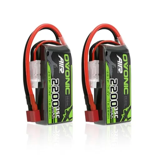 OVONIC 2S Lipo Battery 35C 2200mAh 7.4V with Dean Style T Connector for B25 RC Airplane Helicopter Quadcopter FPV Racing Drone 2 Packs