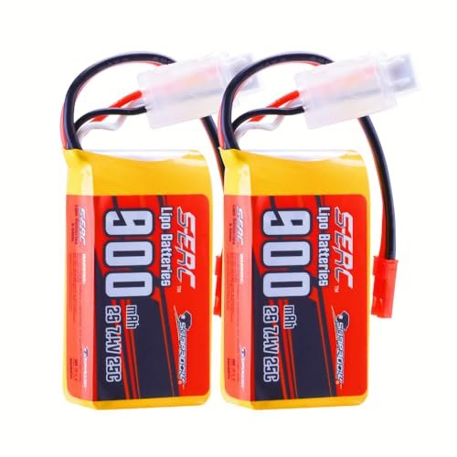 SUNPADOW 7.4V 2S RC Lipo Battery 25C 900mAh with JST Connector Rechargeable for RC Airplane Quadcopter Helicopter Drone FPV 2 Pack
