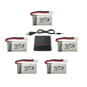5PCS 3.7V 380mAh Lipo Battery with 5 in 1 Charger for Hubsan X4 Syma X11 HS170 F180C E016H E016F Remote Control Drone Accessory