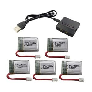 5PCS 3.7V 300mAh Lithium Battery with 5 in 1 Charger Compatible with JJRC H36 E010 GoolRC T36 NIHUI NH010 F36 Quadcopter Drones