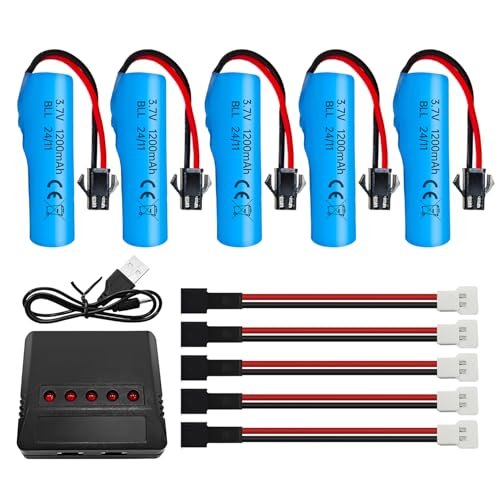 Sea Jump 5PCS 3.7V 1200mah Lithium Battery with 5in1 Charger for DE45 DE58 DE49 DE57 DE70 RC Cars 114 Off Road Vehicle Spare Battery