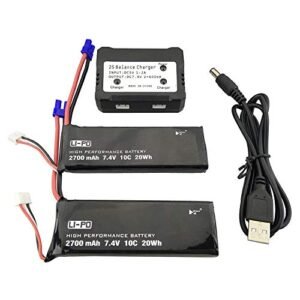 Noggin RC Respond Sign In 2PCS 7.4V 2700mAh Drone Lithium Battery with 2 in 1 Charger for Hubsan x4 H501S Pro H501A H501C H501S H501M H501S W H501S pro Brushless Quadcopter Drone