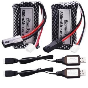 Blomiky 2 Pack 7.4V 800mAh Li ion Rechargeable Battery for Chainsaw RC Truck XLH 9135 9136 9137 9138 9145 9130 Replacement