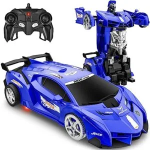 XYZ Brand Remote Control RC Transformer Robot Car Toy with LED Light for Kids Ages 3 12 Blue