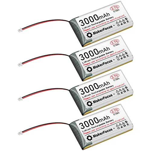 MakerFocus 4pcs 3.7V 3000mAh LiPo Battery with RC Battery Tape and Micro JST 1.25 Plug for Arduino ESP32