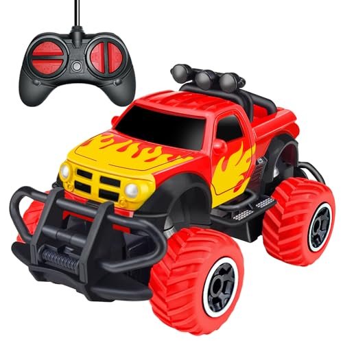 Hymaz Old Ford RC Truck 1 43 Scale Remote Control Car for Boys Girls Ages 2 3 4 5 6 7 Years Old Red Flames Design