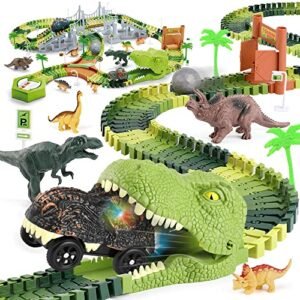 Jurassic Adventure Off Road RC Race Track Set 174pcs with 2 Dino Cars and 8 Dinosaur Figurines for Kids