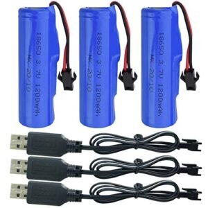3PCS 3.7V 1200mAh Lithium Battery and USB SM Charger Set for DE45 DE42 Remote Control Cars