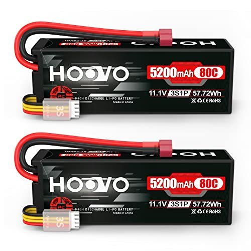 HOOVO 3S Lipo Battery 5200mAh 11.1V 80C Hardcase RC Battery with T Plug for RC Cars RC Truck Helicopter Airplane(2 Pack)