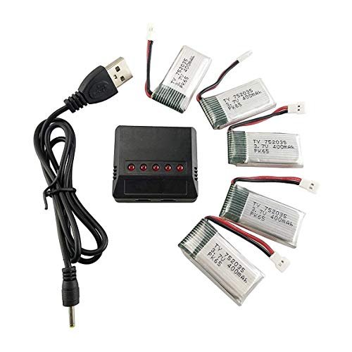 5PCS 3.7V 400mAh Lithium Battery with 5in1 Charger for H99W JJRC H31 H6C H98 Quadcopter Drone Spare Parts