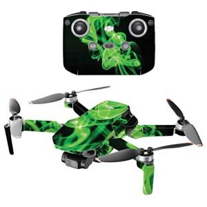 MightySkins DJI Mini 2 Portable Drone Vinyl Decal Wrap Cover Green Flames Design Protective Durable Made in USA