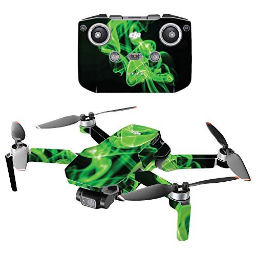 MightySkins DJI Mini 2 Portable Drone Vinyl Decal Wrap Cover Green Flames Design Protective Durable Made in USA