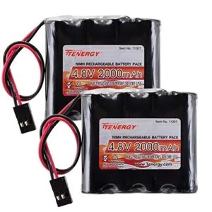 Tenergy 2 Pack NiMH Receiver RX Battery 4.8V 2000mAh High Capacity Rechargeable Battery Pack with Hitec Connectors for RC Receivers and Hitec RC Battery Charger Compatibility