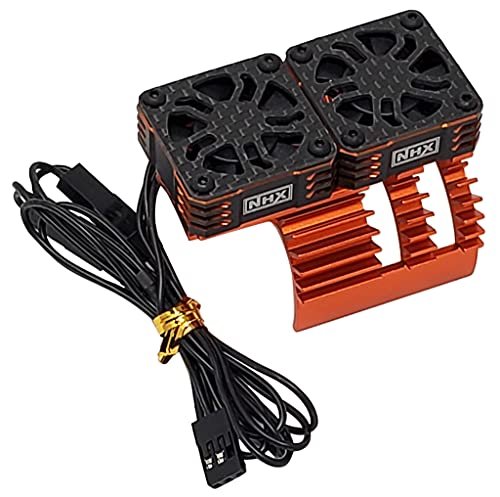 NHX RC 1/8 Twin Cyclone Aluminum HV Cooling Fan with Cover 28000RPM Motor Heatsink Orange for Twin Motor RC Truck