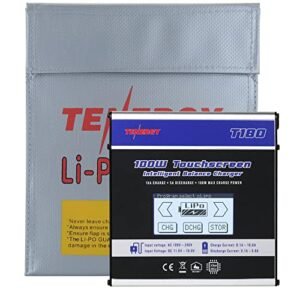 Tenergy LiPo Bag and T180 100W Balance Charger Discharger Bundle, Touch Screen RC Battery Charger for NiMH/NiCD/Li-Po/Li-Fe Packs, Compatible with Tamiya/JST/EC3/HiTec/Deans Connectors