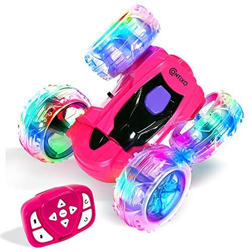 DHK RC Cars Contixo Pink 4WD 2.4GHz Remote Control Stunt Car with LED Lights for Kids Age 4 12