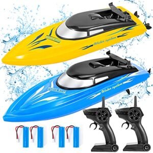 Lumiparty 2PACK RC Ships and Boats Remote Control Boats for Kids and Adults 10kmH 2.4G High Speed with 4 Rechargeable Batteries Blue and Yellow