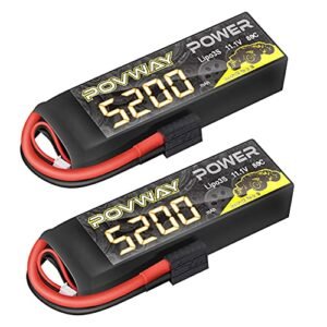 POVWAY 3S Lipo Battery 5200mAh 11.1V 80C with Trxazas Plug for RC Helicopter Nerf Car Plane Quadcopter Airplane Truck Boat 2 Pack