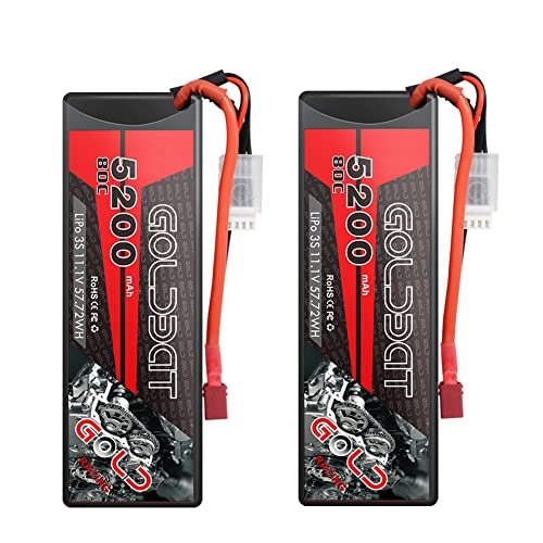 GOLDBAT LiPo Battery 3S 5200mAh 80C 11.1V Hard Case T Plug for RC Model Racing Car 2 Pack Ideal for ICMA RC Careers