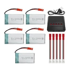 Fytoo 5PCS 3.7V 800mah Lithium Battery and 1PCS 5 in 1 Balance Charger Compatible with Harlock RC Viper Jet 140 and Other Quadcopters