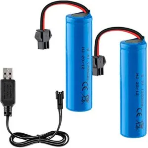 FPVERA 3.7V 1200mAh Li ion Rechargeable RC Drift Car Battery 2PCS with USB Charger Cable