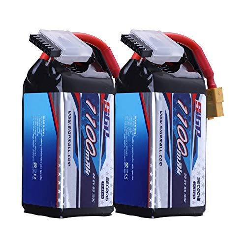 SIGP 1100mAh 6S Lipo Battery 22.2V 120C with XT60 Connector for RC FPV Quadcopter Helicopter Airplane Racing Model 2 Packs