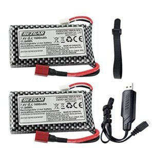 BEZGAR 7.4V 1600mAh Soft Li Po Battery Pack Spare Parts Accessories for HM101 HM103 HM123 HM124 Remote Control Truck