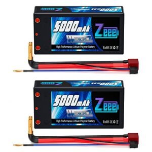 Zeee 2S Shorty Lipo Battery 5000mAh 7.4V 100C Hard Case Battery with 4mm Bullet to T Connector for RC 1/10 Scale Vehicles Car Trucks Boats RC Models(2 Pack)