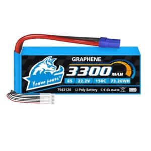 Yowoo 6S RC Lipo Battery 3300mAh 150C 22.2v Graphene Batteries with EC5 Plug for Align Trex 500 550 Goblin 500 Goblin 630 Gaui Helicopter RC Car Boat Truck Heli Airplane Quadcopter