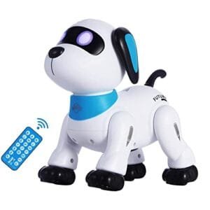 Yiman Programmable Smart Robot Dog Toy for Kids Interactive Dancing Sound RC Stunt Robot with LED Eyes Electronic Pet Toy Dog Fighting RC Helicopters Gift for Boys Girls Blue