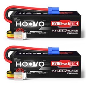 HOOVO 4S Lipo Battery 14.8V 6200mAh 120C for Euro Truck RC Racing with EC5 Plug Hard Case 2 Pack
