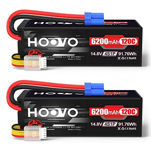 HOOVO 4S Lipo Battery 14.8V 6200mAh 120C for Euro Truck RC Racing with EC5 Plug Hard Case 2 Pack