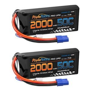 Powerhobby 2s 7.4V 2000mAh 50C Lipo Battery EC3 Plug 2 Pack Compatible with Losi Mini 8ight and 8ight T