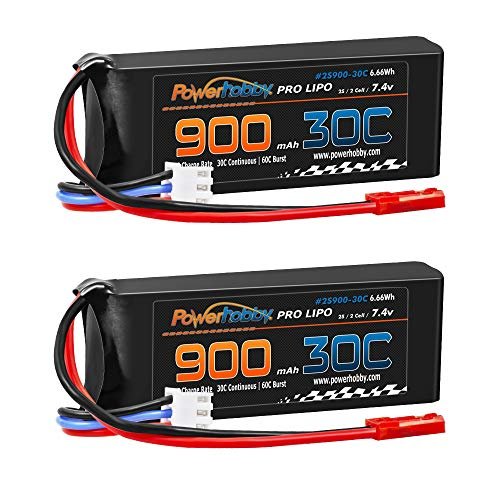 PowerHobby 2S 7.4V 900mAh 30C Lipo Battery with JST Connector 2 Pack
