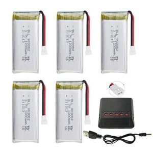PUOO Accessory 5PCS 3.7V 1200mAh LiPo Battery and 5 in 1 Charger Compatible with SYMA X5SW X5SC X5SC 1 Drone
